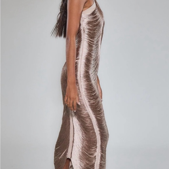 Rare London Gold Fringe Detail Halter Maxi Dress - Picture 2 of 7